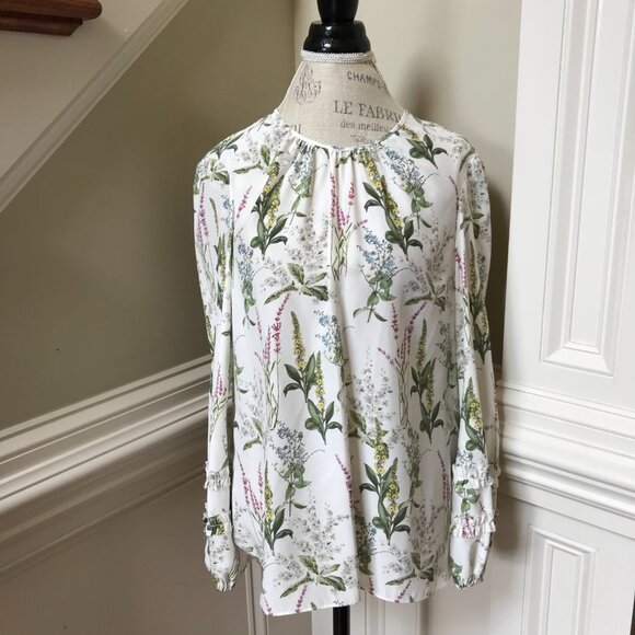 NWT Charlotte Brody Double Ruffle Blouse Top Shirt Womens Large White Floral NEW - Picture 4 of 12